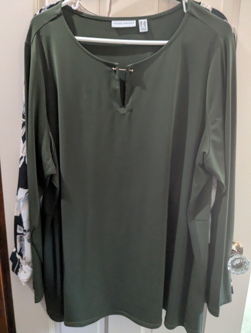 Susan Graver Olive Long-Sleeve Keyhole Top